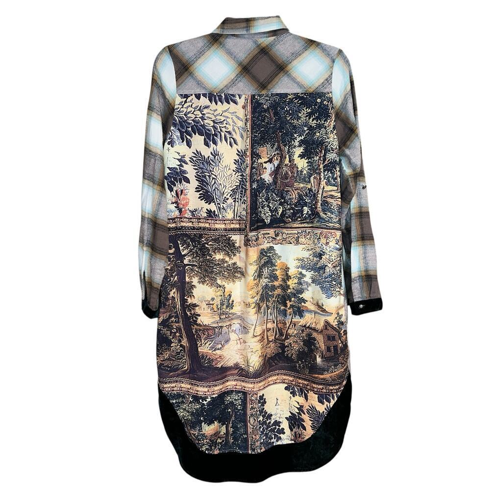 Soft Surroundings Vintage Inspired Plaid Flannel Tapestry Shirt Dress Size XS